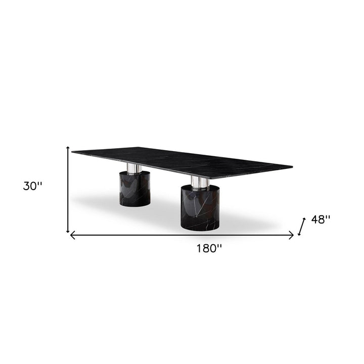 180" Black Marble Double Pedestal Base Dining Image 5