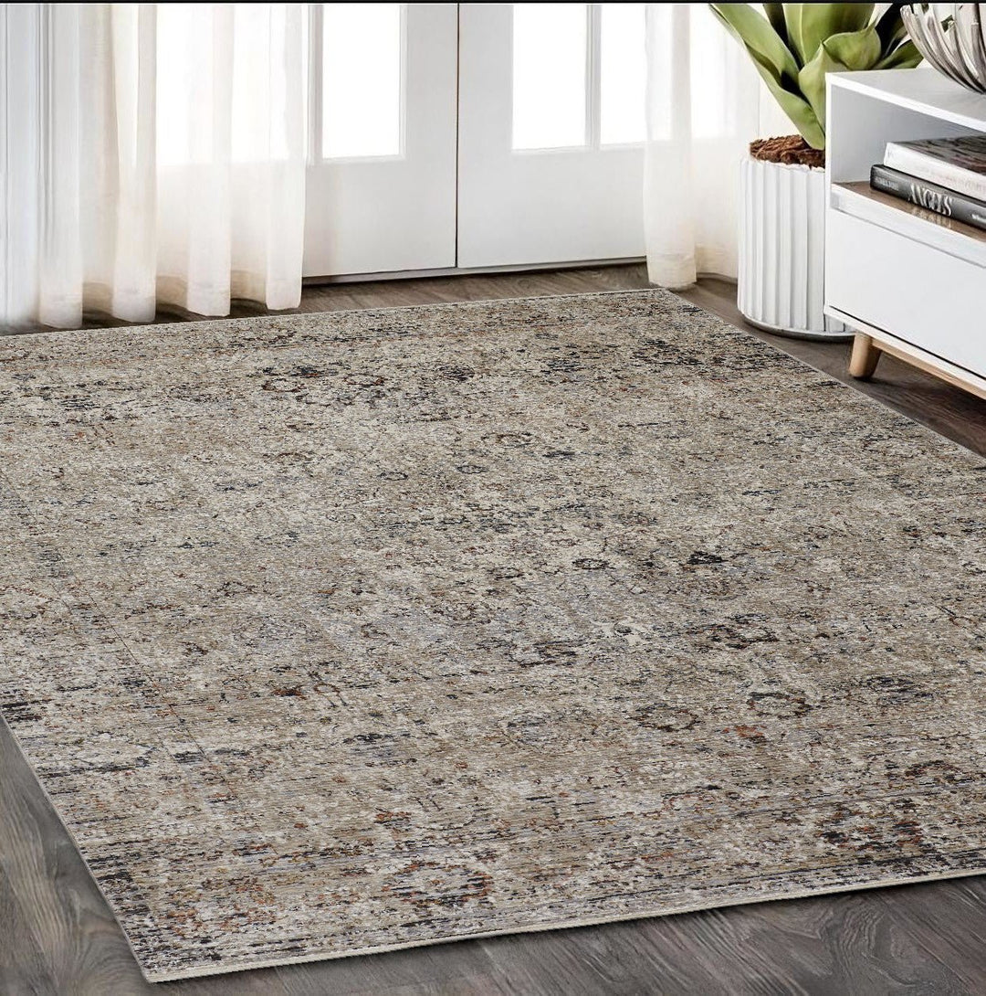 2 X 3 Taupe Ivory And Gray Abstract Distressed Area Rug With Fringe Image 6