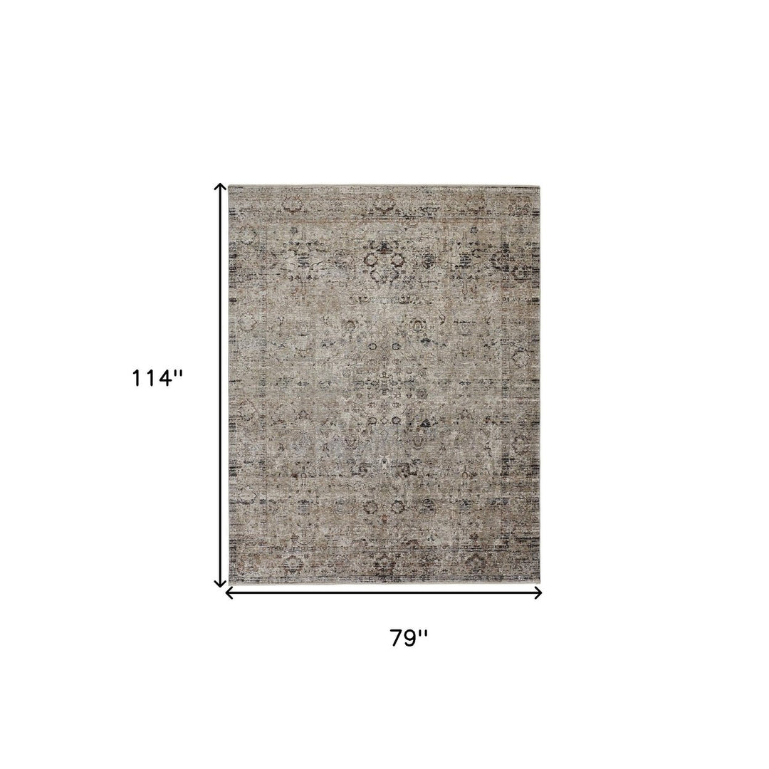 2 X 3 Taupe Ivory And Gray Abstract Distressed Area Rug With Fringe Image 1