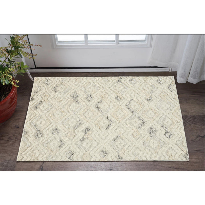 8 X 10 Gray And Ivory Wool Geometric Tufted Handmade Area Rug Image 8