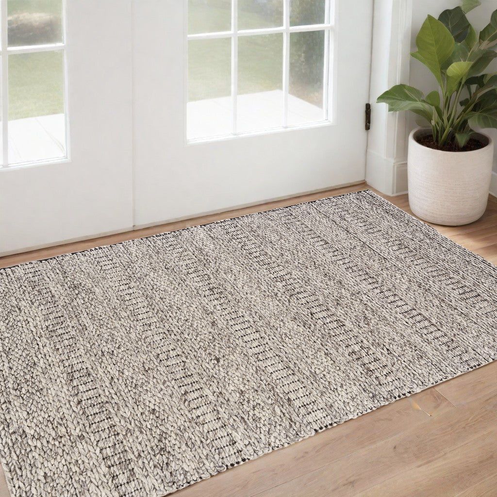 2 x 3 Gray and Ivory Wool Hand Woven Area Rug Image 5