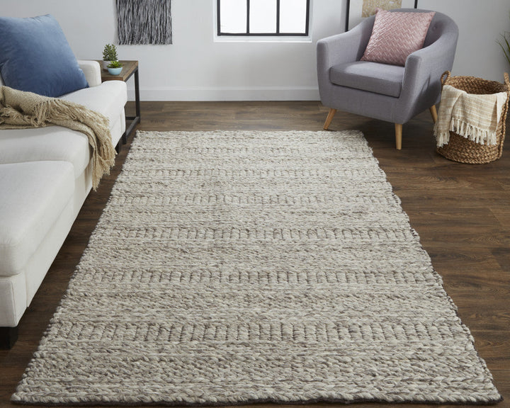 2 x 3 Gray and Ivory Wool Hand Woven Area Rug Image 9