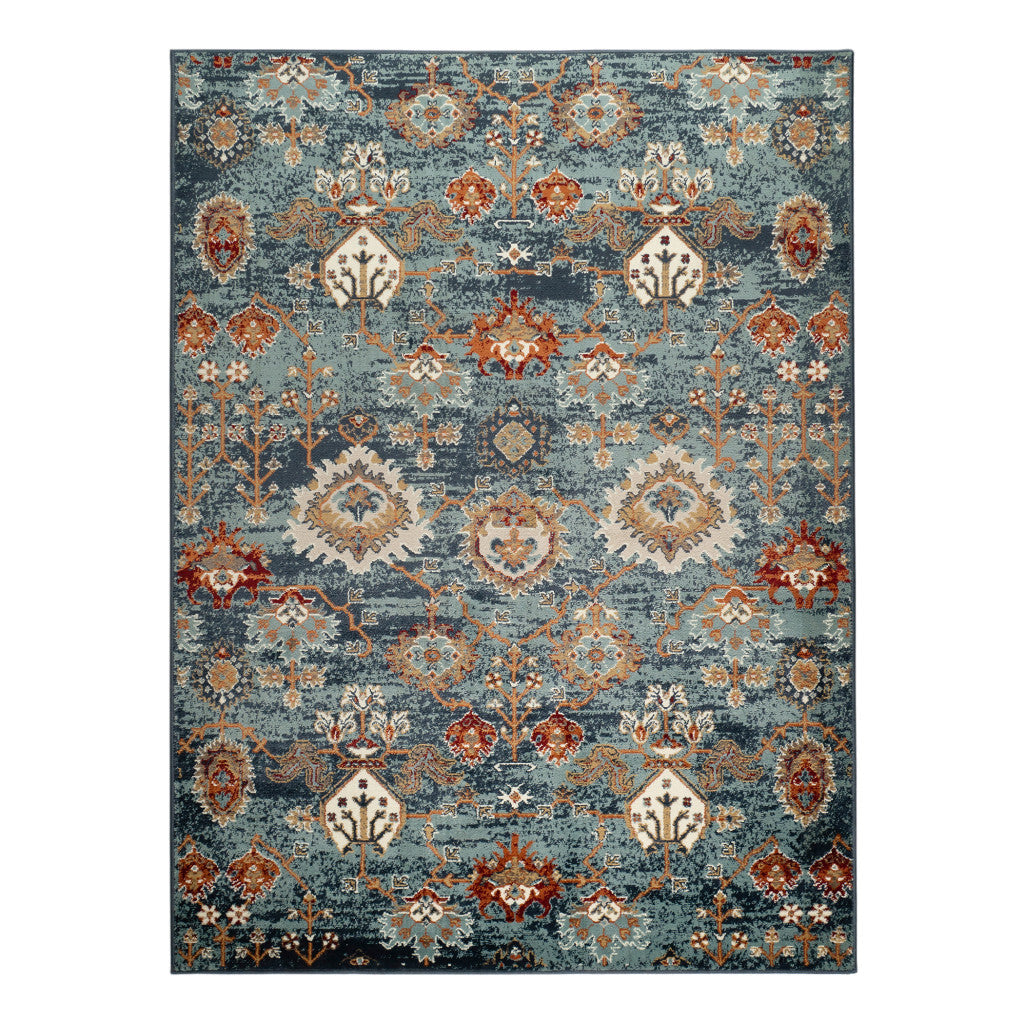 2 x 3 Teal Blue Oriental Power Loom Area Rug With Fringe Image 1