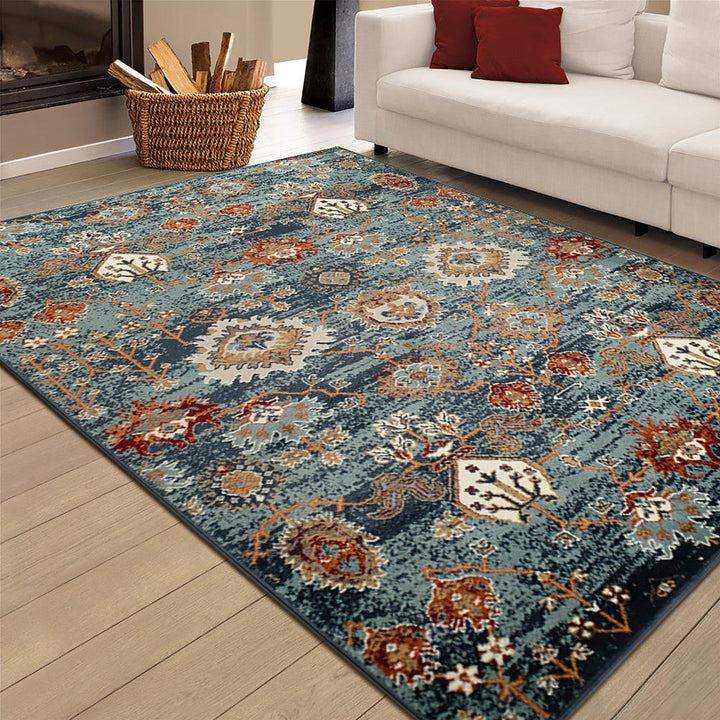 2 x 3 Teal Blue Oriental Power Loom Area Rug With Fringe Image 2