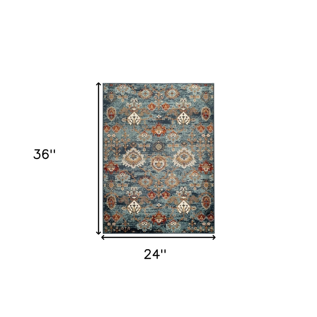 2 x 3 Teal Blue Oriental Power Loom Area Rug With Fringe Image 8