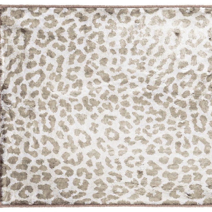 2 X 3 Beige and Cream Leopard Print Shag Handmade Non Skid Area Rug Image 12