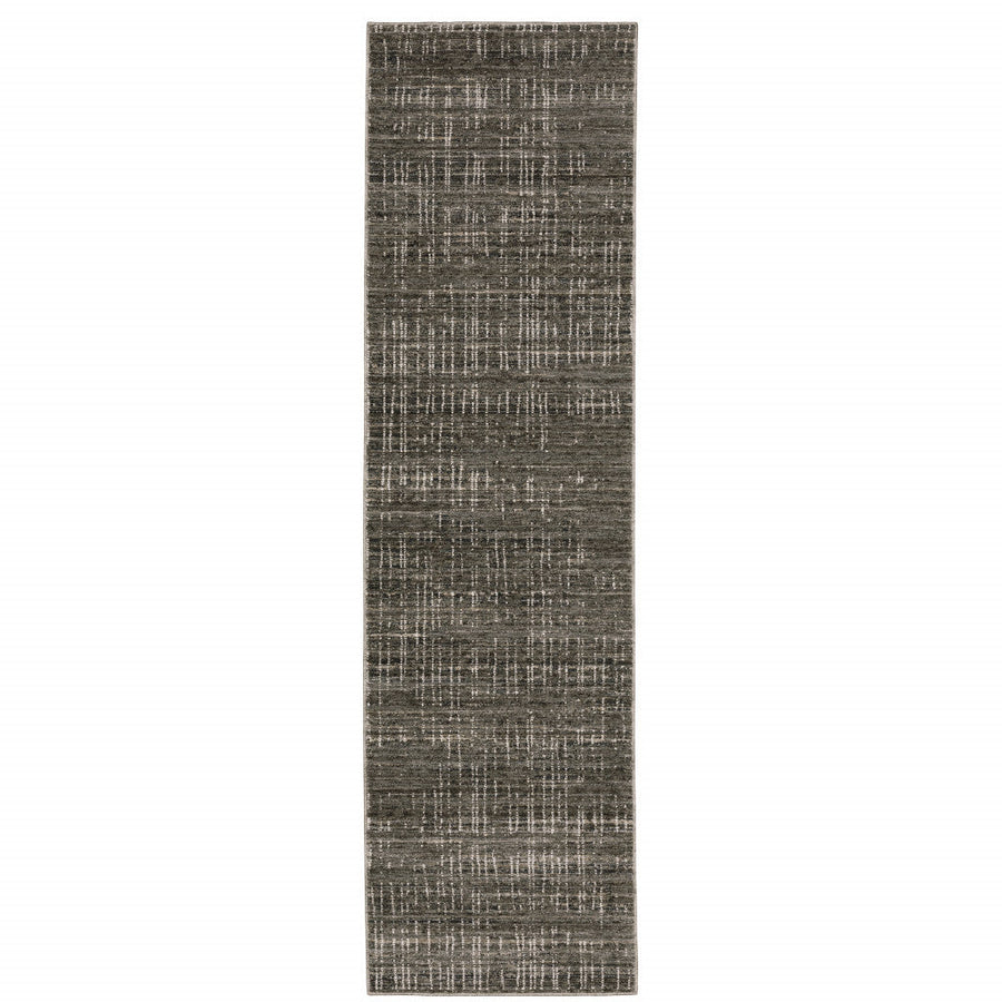 2 X 8 Charcoal Grey Grey Ivory Tan And Brown Abstract Power Loom Stain Resistant Runner Rug Image 1