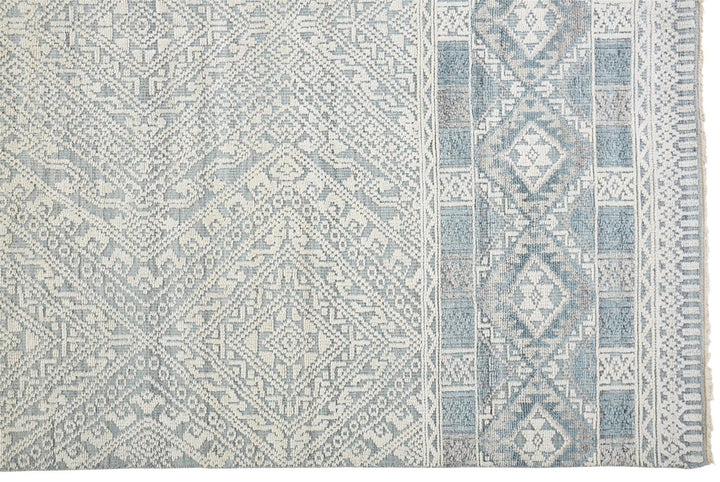 2 X 3 Ivory Blue And Gray Geometric Hand Knotted Area Rug Image 6