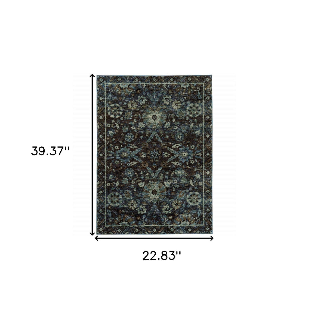 2 x 3 Navy Blue Oriental Power Loom Area Rug Image 3