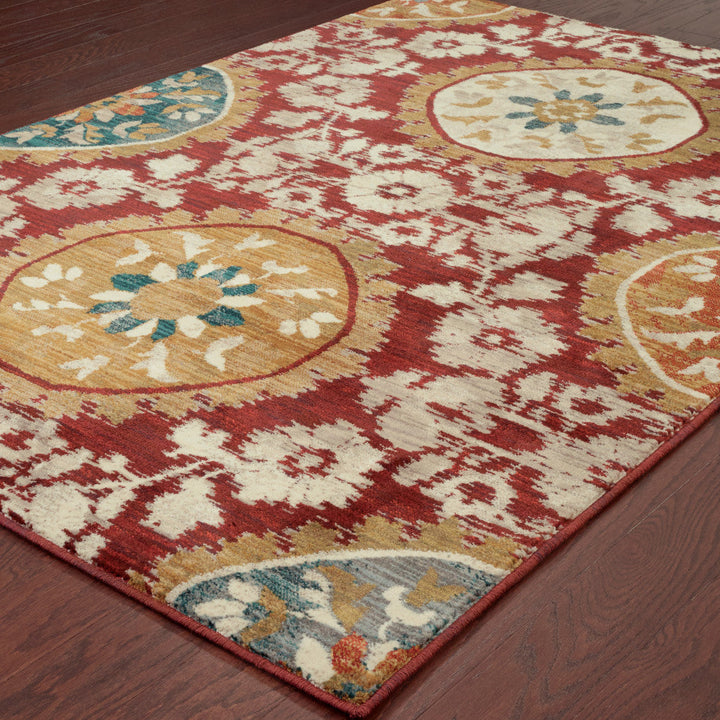 2 X 3 Red Gold Teal Grey Ivory And Blue Oriental Power Loom Stain Resistant Area Rug Image 3