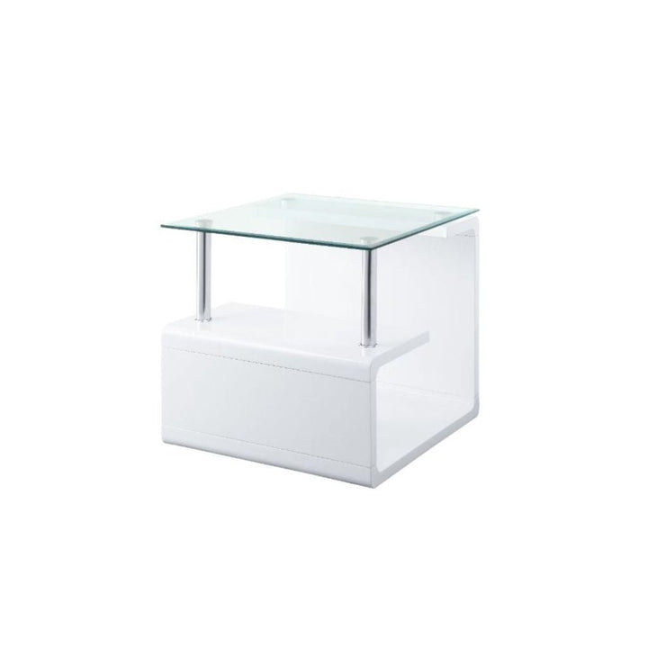 22" White Glass and Wood Square End Table With Two Shelves Image 1