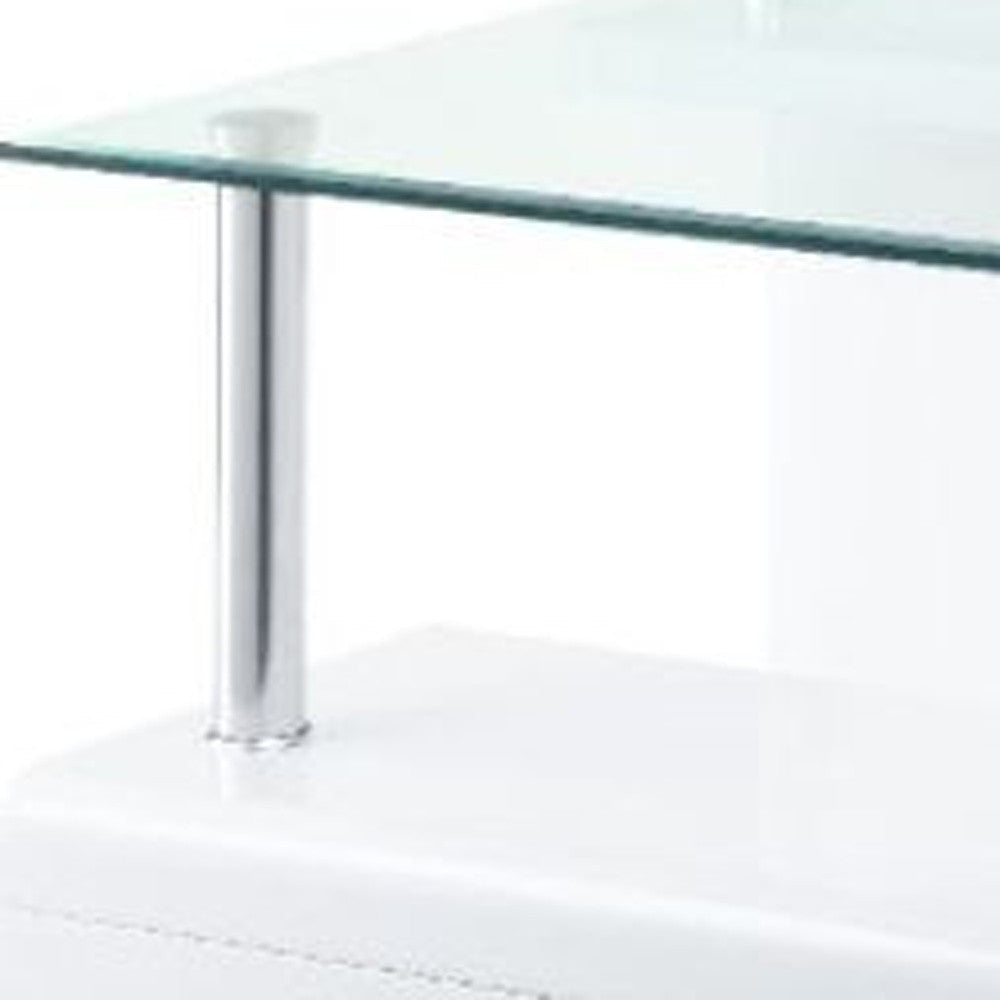 22" White Glass and Wood Square End Table With Two Shelves Image 4