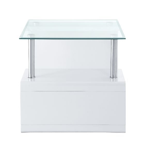 22" White Glass and Wood Square End Table With Two Shelves Image 6