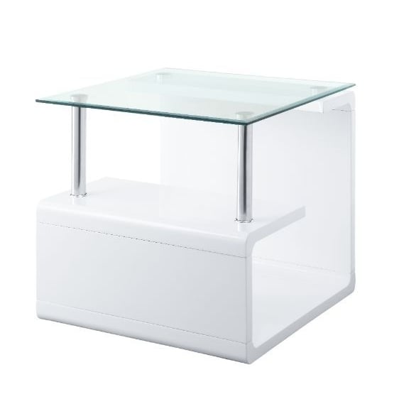 22" White Glass and Wood Square End Table With Two Shelves Image 7