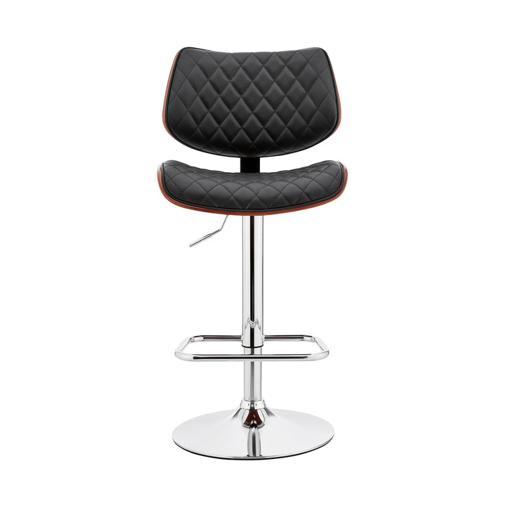 24" Black And Silver Faux Leather And Iron Swivel Low Back Adjustable Height Bar Chair Image 3