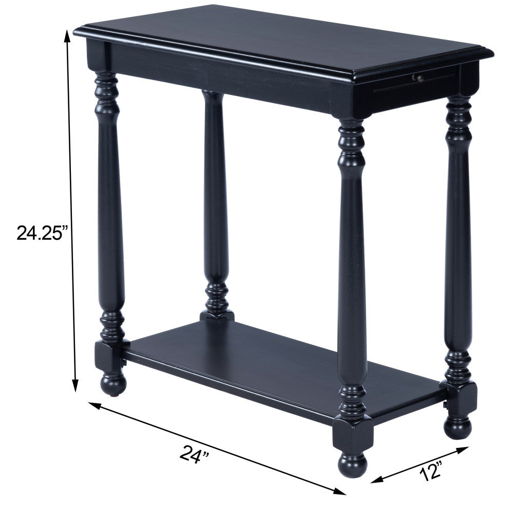 24" Black Manufactured Wood Rectangular End Table With Shelf Image 3