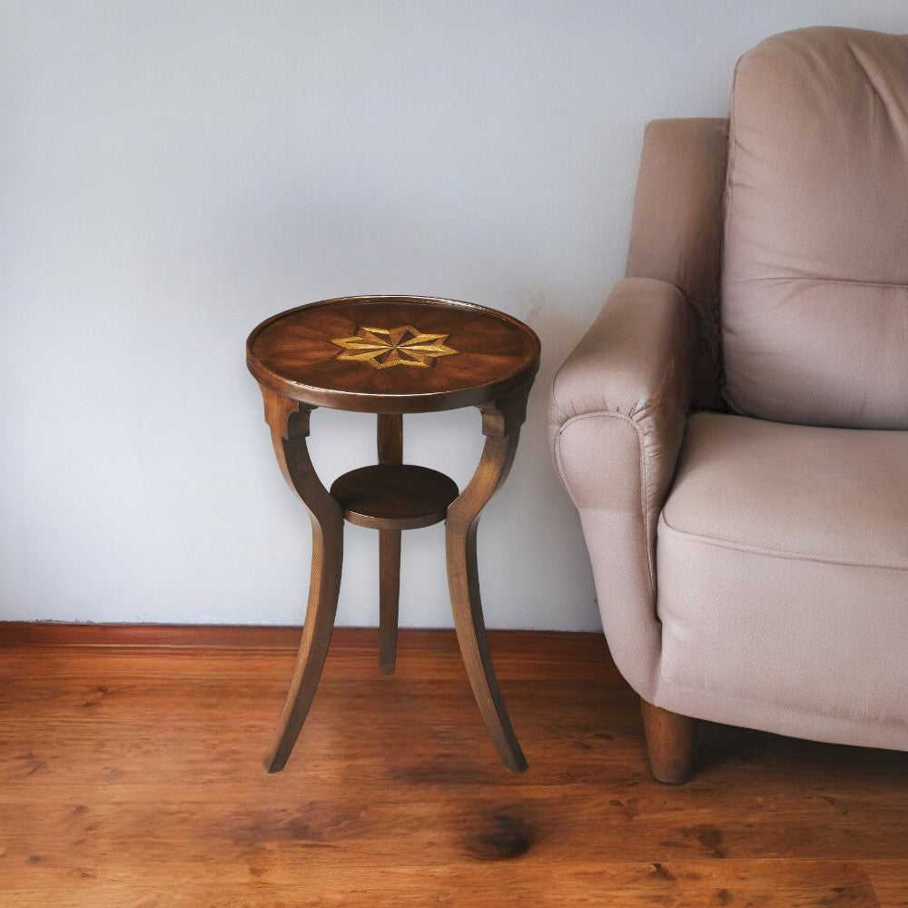 24" Cherry Manufactured Wood Round End Table With Shelf Image 8