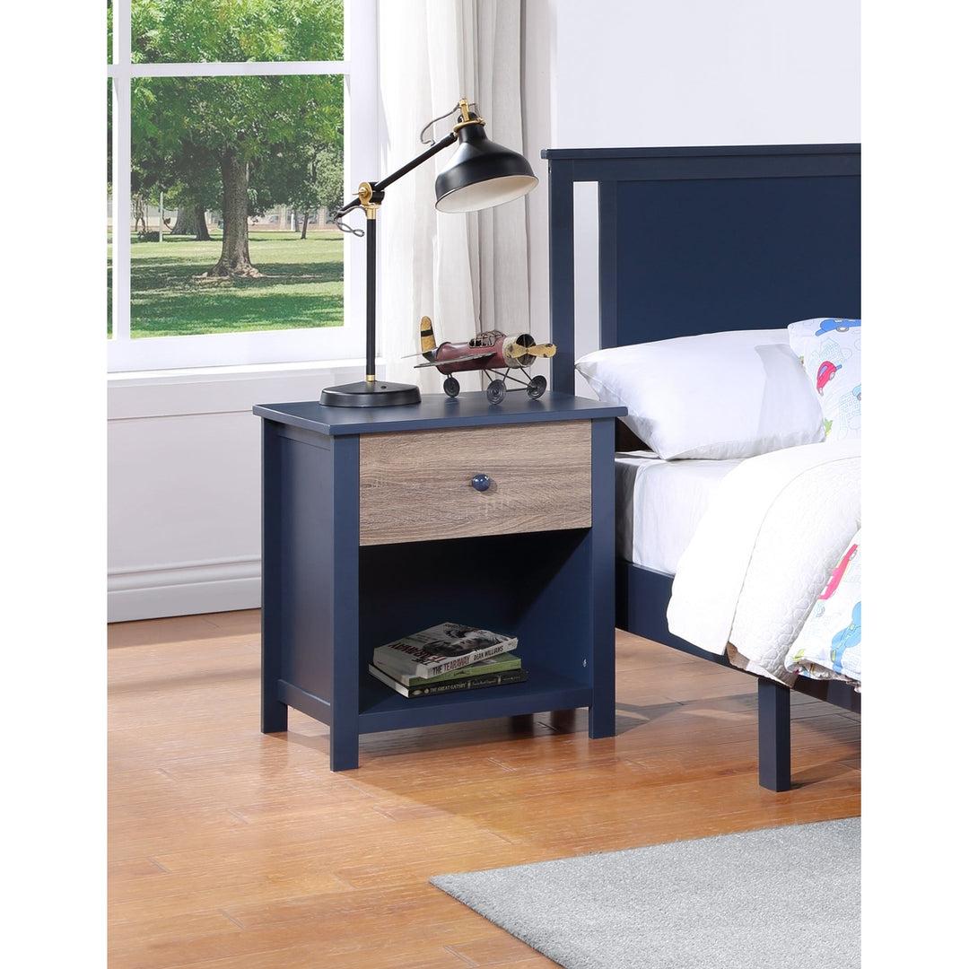 24" Dark Blue One Drawer Nightstand Image 1