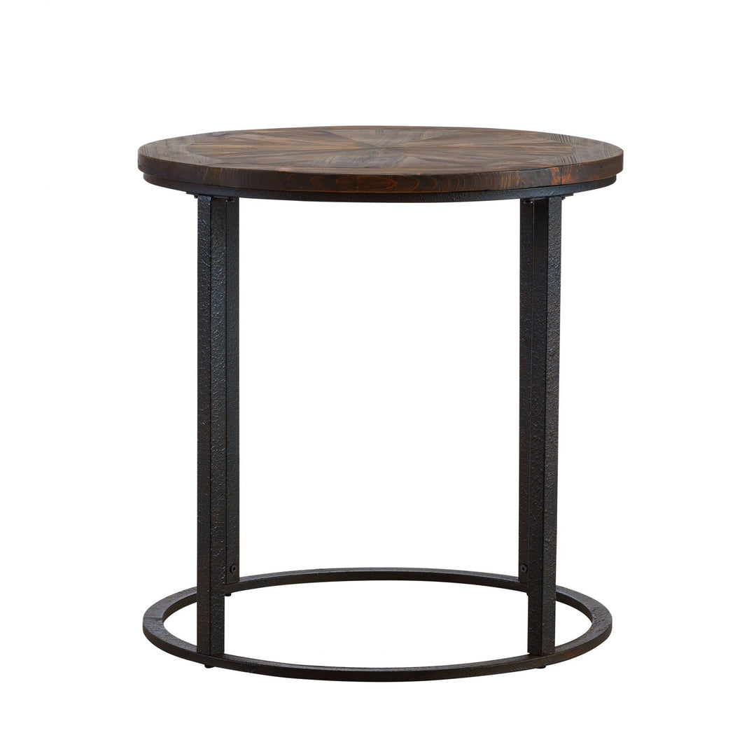 24" Natural Wood Solid Wood And Iron Round End Table Image 1