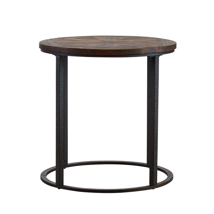 24" Natural Wood Solid Wood And Iron Round End Table Image 1