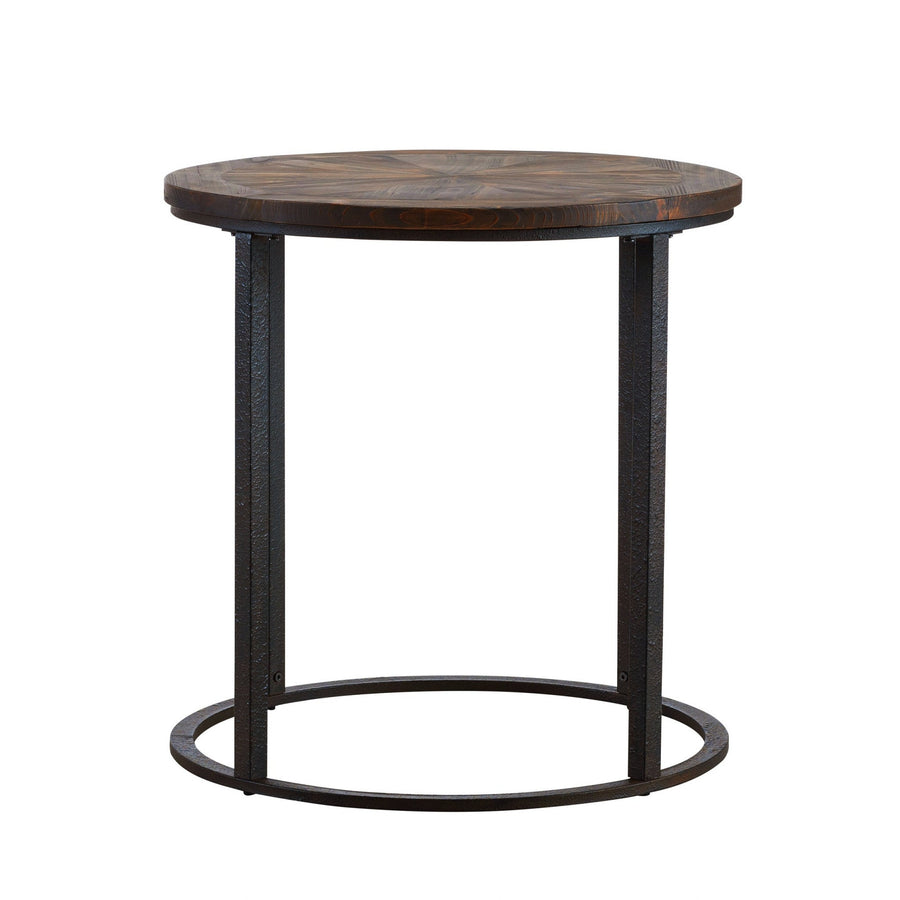 24" Natural Wood Solid Wood And Iron Round End Table Image 1