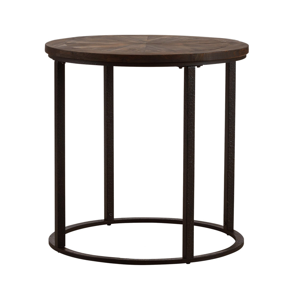 24" Natural Wood Solid Wood And Iron Round End Table Image 2