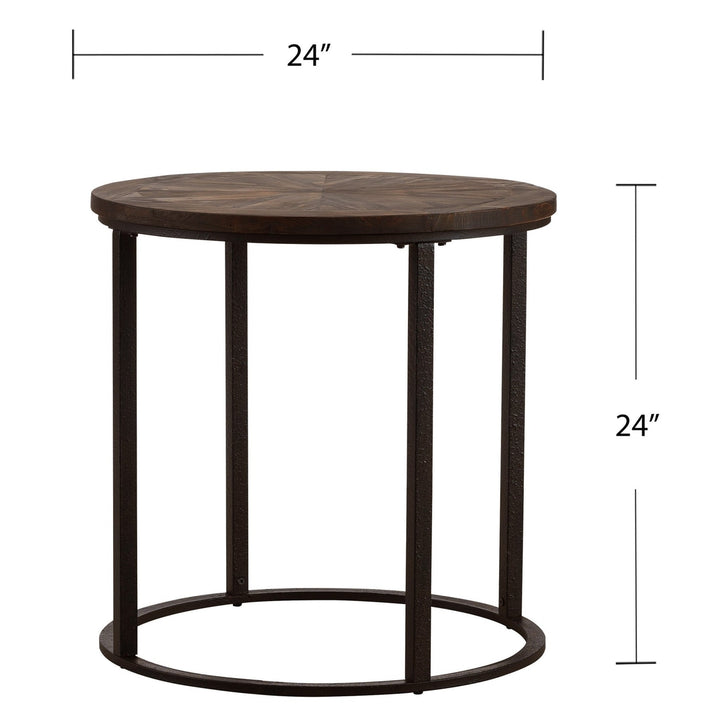 24" Natural Wood Solid Wood And Iron Round End Table Image 4