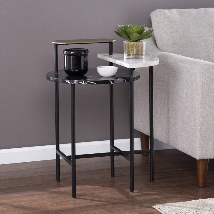 28" Black Manufactured Wood And Iron Free Form End Table With Shelf Image 1