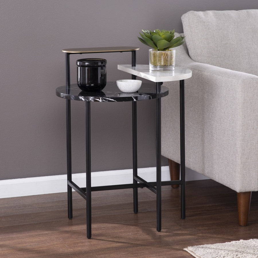 28" Black Manufactured Wood And Iron Free Form End Table With Shelf Image 1