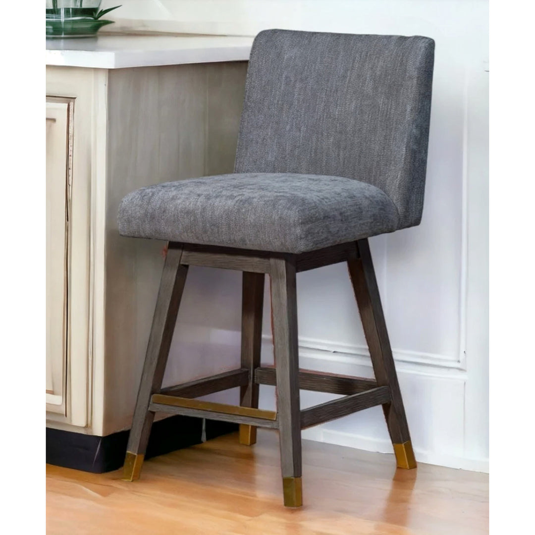 26" Gray And Black Solid Wood Swivel Counter Height Bar Chair Image 12