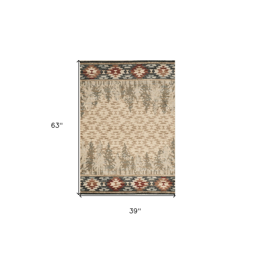 5X8 Ivory Machine Woven Pinegrove Lodge Indoor Area Rug Image 6