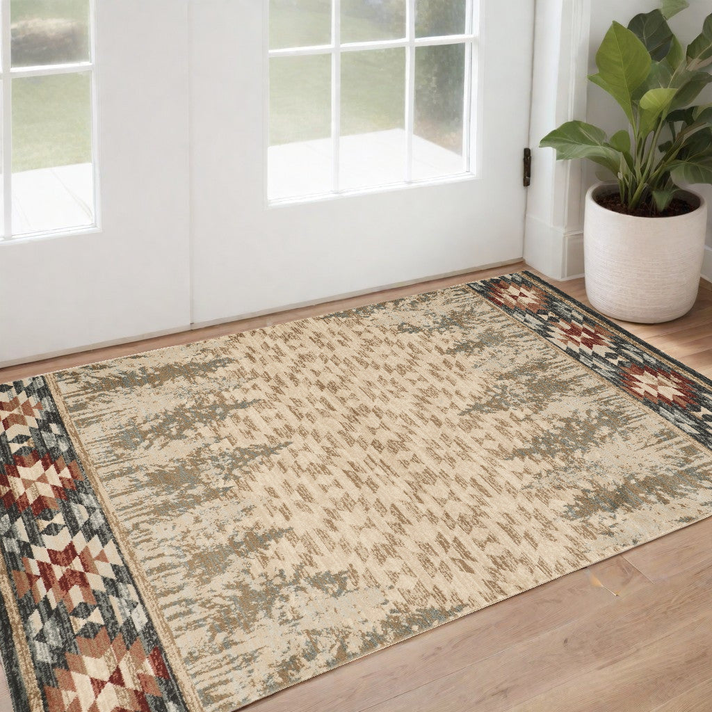 5X8 Ivory Machine Woven Pinegrove Lodge Indoor Area Rug Image 9