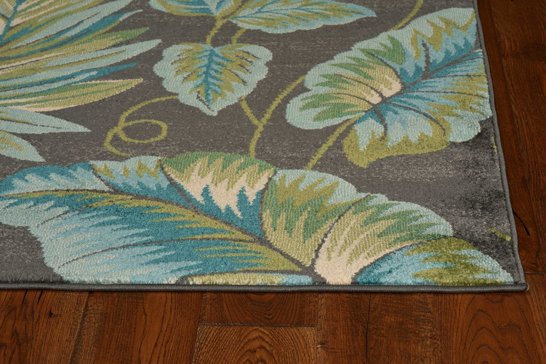 5X8 Grey Teal Machine Woven Tropical Indoor Area Rug Image 3