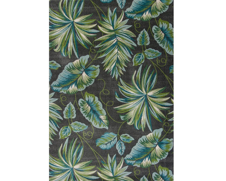 5X8 Grey Teal Machine Woven Tropical Indoor Area Rug Image 4