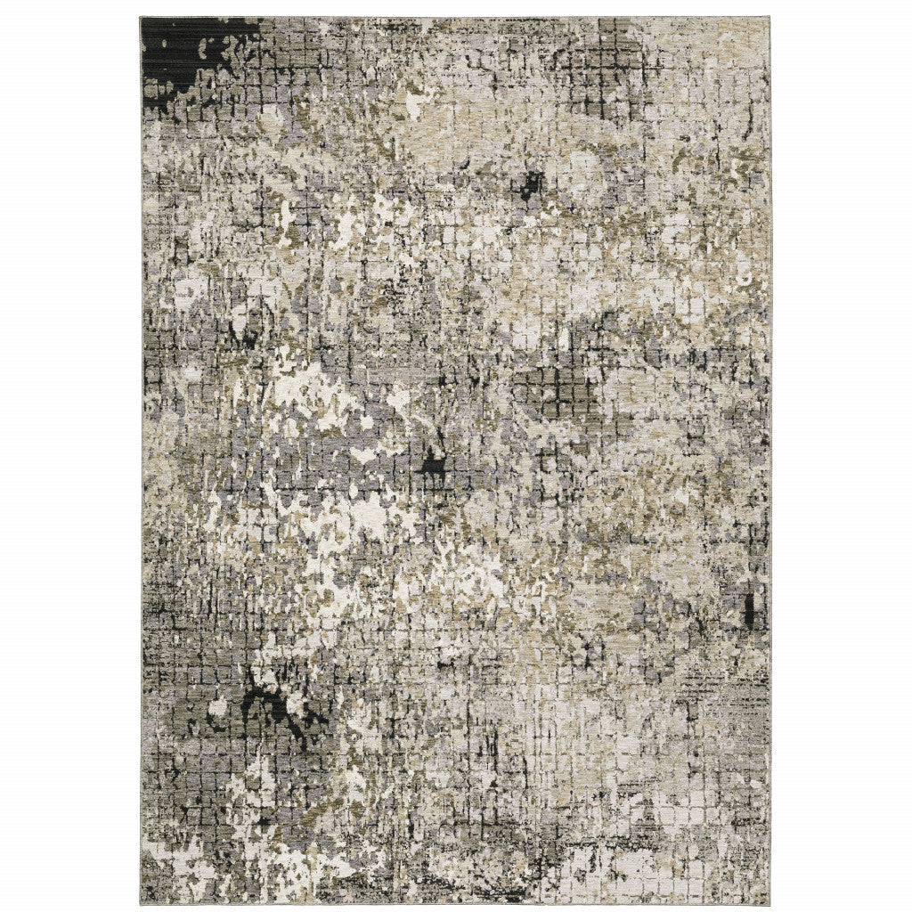 3 X 5 Grey Ivory Beige Charcoal Black Tan And Brown Abstract Power Loom Stain Resistant Area Rug Image 1