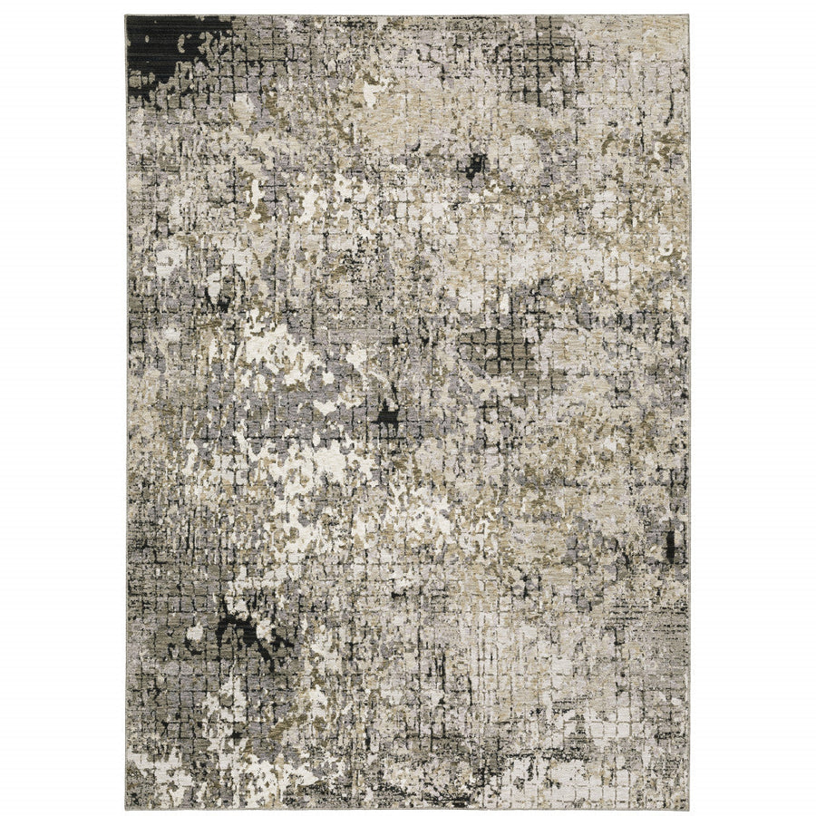 3 X 5 Grey Ivory Beige Charcoal Black Tan And Brown Abstract Power Loom Stain Resistant Area Rug Image 1