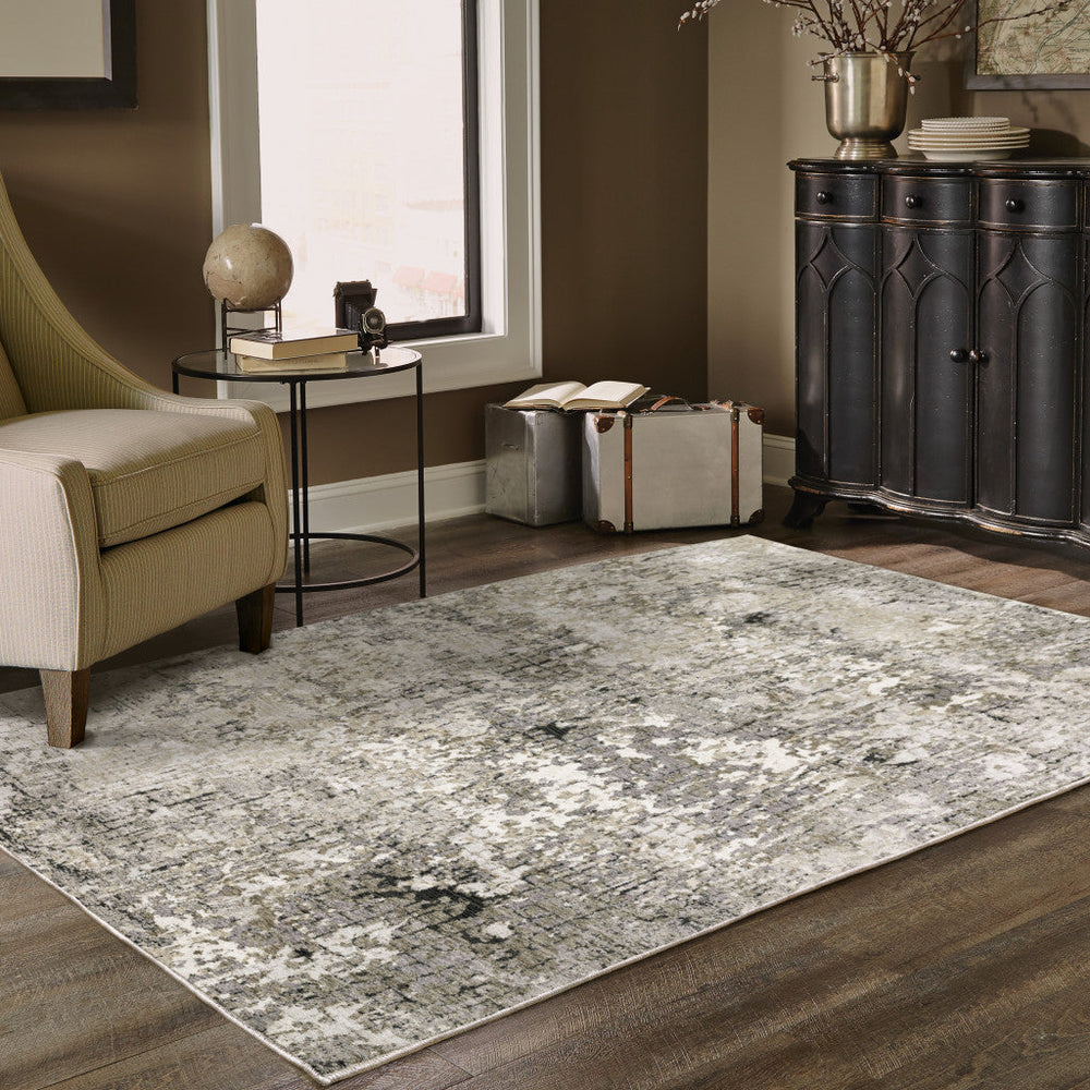 3 X 5 Grey Ivory Beige Charcoal Black Tan And Brown Abstract Power Loom Stain Resistant Area Rug Image 2