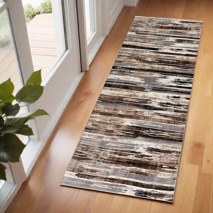 2 X 8 Beige Rustic Strokes Runner Rug Image 6