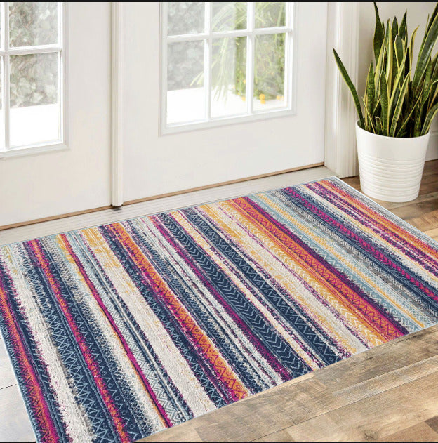 4 X 6 Multicolor Irregular Striped Area Rug Image 4