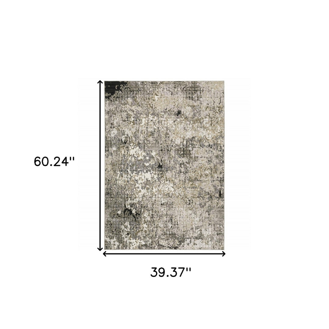 3 X 5 Grey Ivory Beige Charcoal Black Tan And Brown Abstract Power Loom Stain Resistant Area Rug Image 11