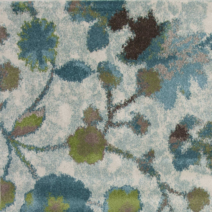 3 X 5 Teal Floral Vines Area Rug Image 4