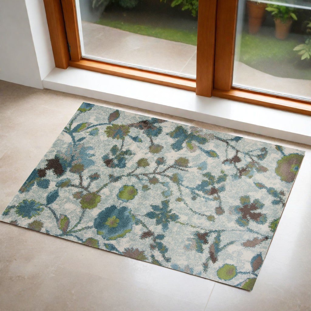 3 X 5 Teal Floral Vines Area Rug Image 6