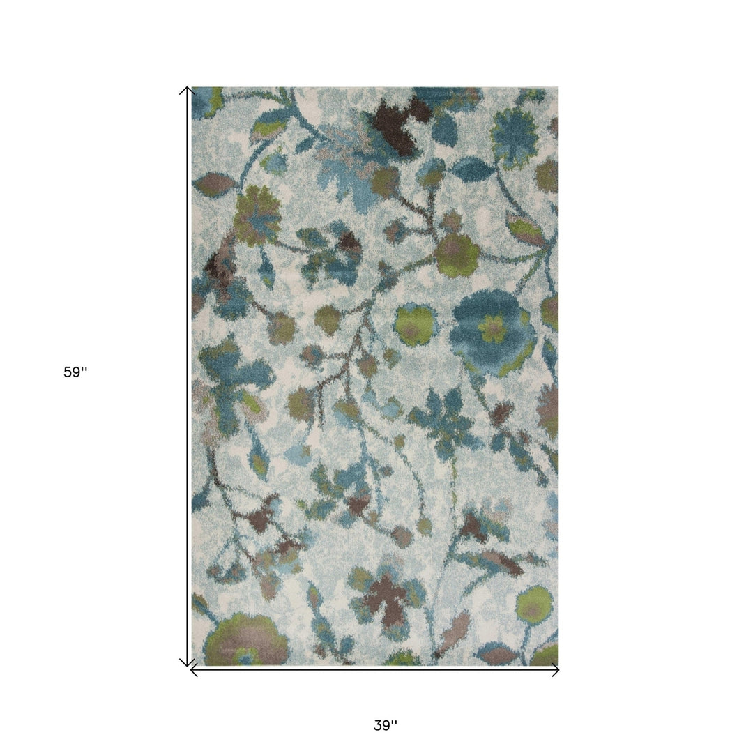 3 X 5 Teal Floral Vines Area Rug Image 8