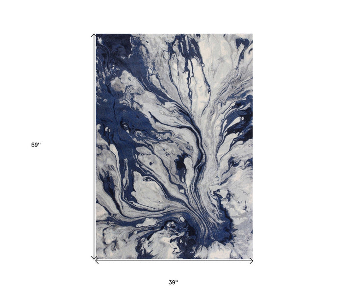 3 X 5 Blue Abstract Area Rug Image 6