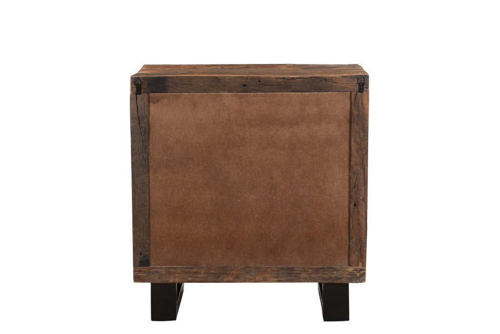 30" Distressed Dark Brown Three Drawer Wood and Metal Nightstand Image 6