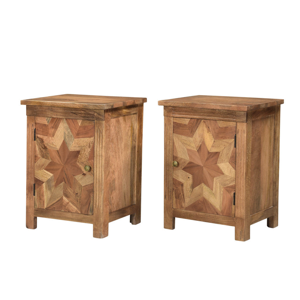 28" Brown Starburst Geometric Solid Wood Nightstand Image 6