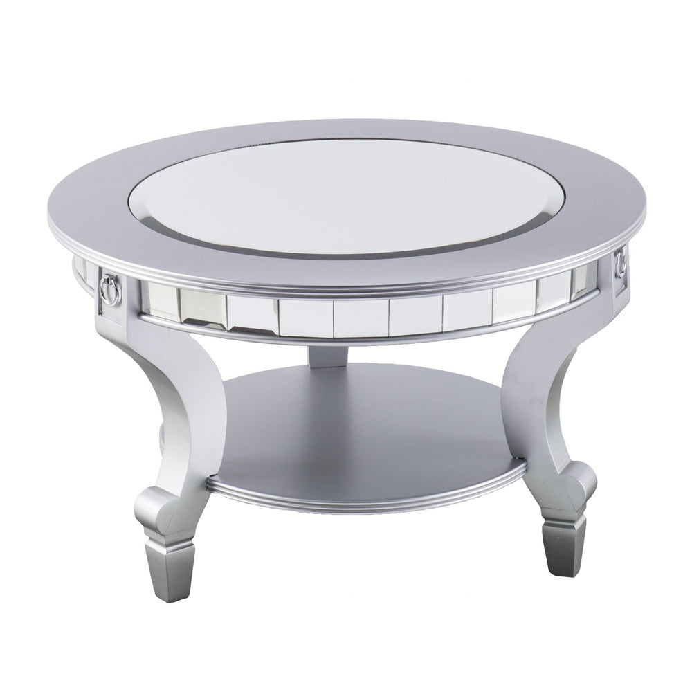 29" Silver Mirrored And Metal Round Mirrored Coffee Table Image 2