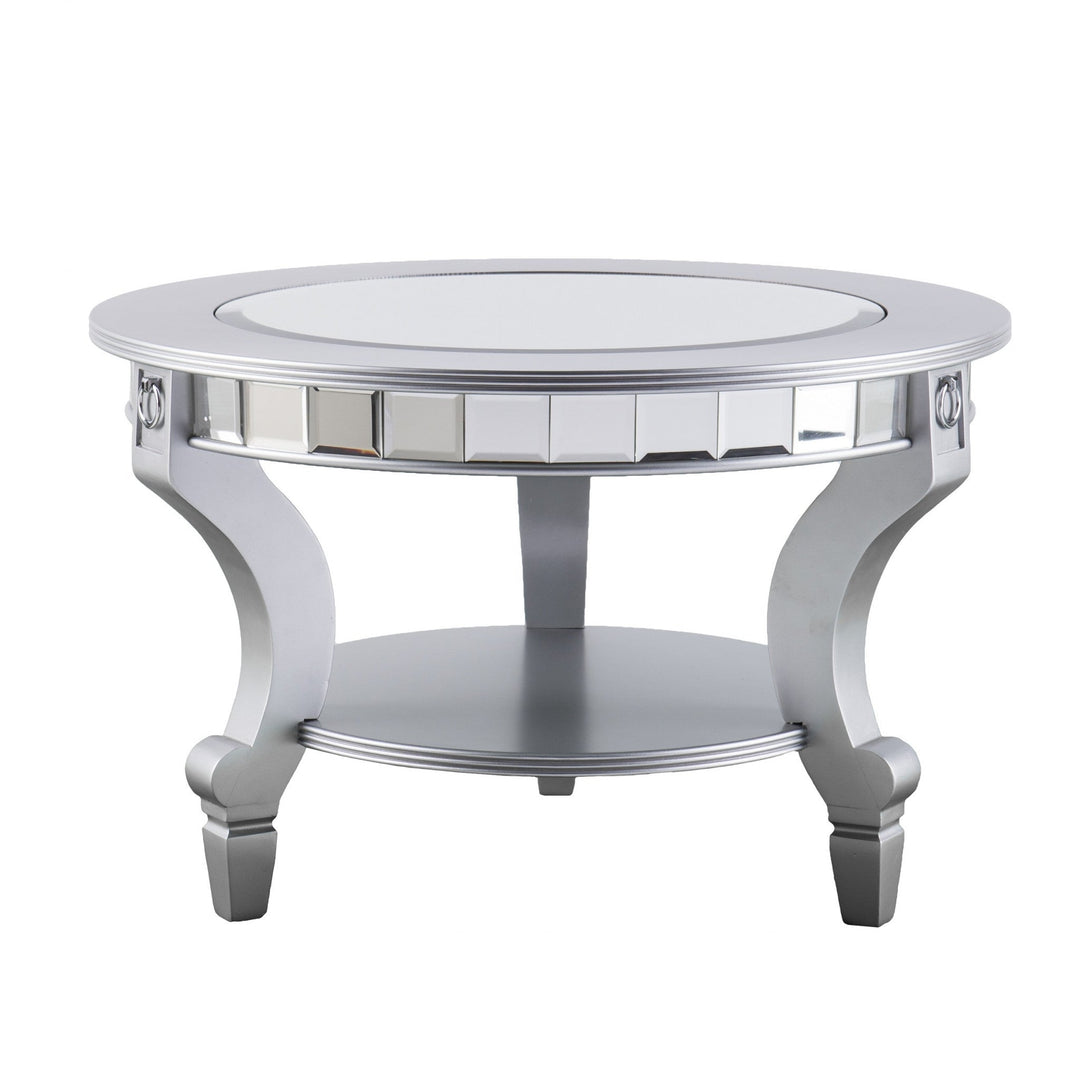 29" Silver Mirrored And Metal Round Mirrored Coffee Table Image 3