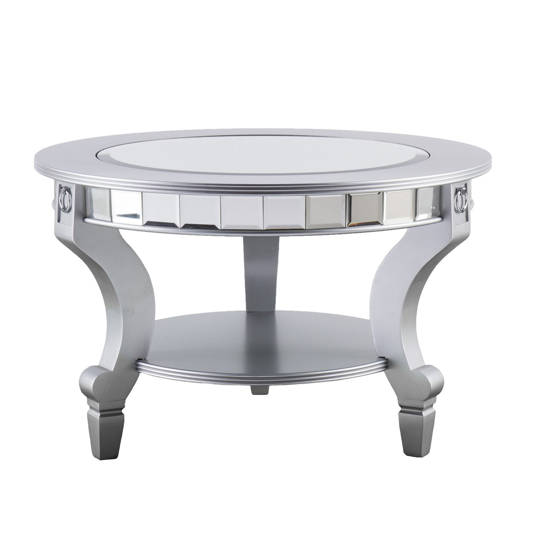 29" Silver Mirrored And Metal Round Mirrored Coffee Table Image 5