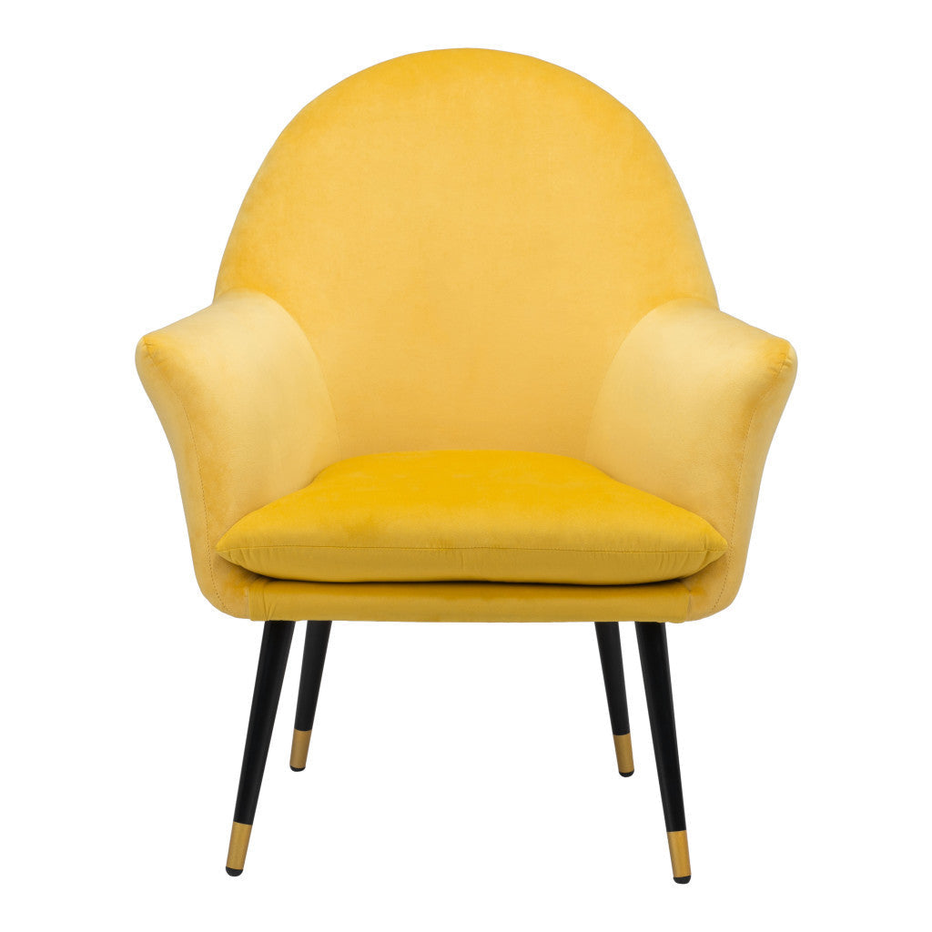 30" Yellow And Gold Velvet Arm Chair Image 3